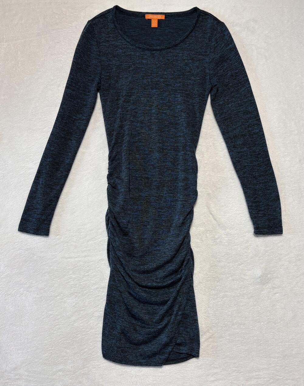 Joe Fresh Dress Womens Small Blue Ruched Bodycon Long Sleeve Knee Length